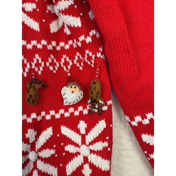 Vtg‎ Just B Ugly Christmas Sweater Cardigan Dangle Santa Reindeer Size Small - Picture 5 of 7